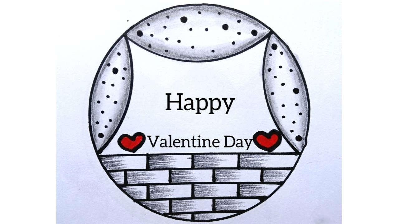 Happy valentine day drawing | Easy circle scenery  drawing | Circle art | Pencil Art