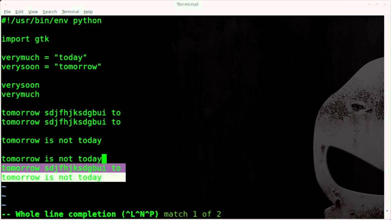 VIM Line Autocompletion - BASH - Linux