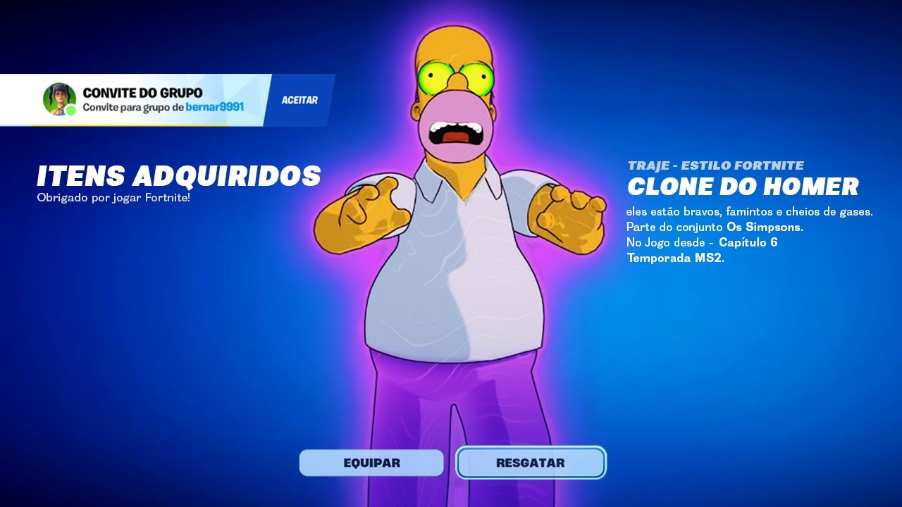 RESGATE AGORA! NOVA SKIN GR&Aacute;TIS E RECOMPENSAS de SIMPSONS no FORTNITE!
