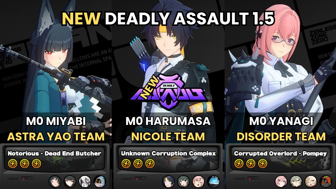 NEW Deadly Assault ZZZ | Astra Yao Miyabi x Harumasa x Yanagi Piper | 9-Star | Zenless Zone Zero 1.5