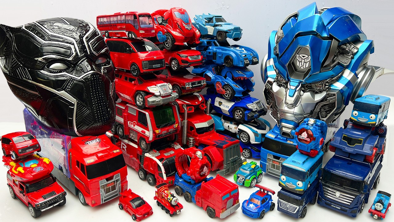 究極の赤と青のトランスフォーマーロボット玩具：ブラックパンサー、オプティマスプライム、変形ロボットカーボット