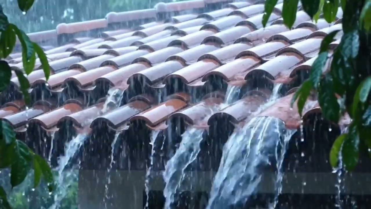 Powerful Heavy Rain with Thunder Sounds on Tin Roof
