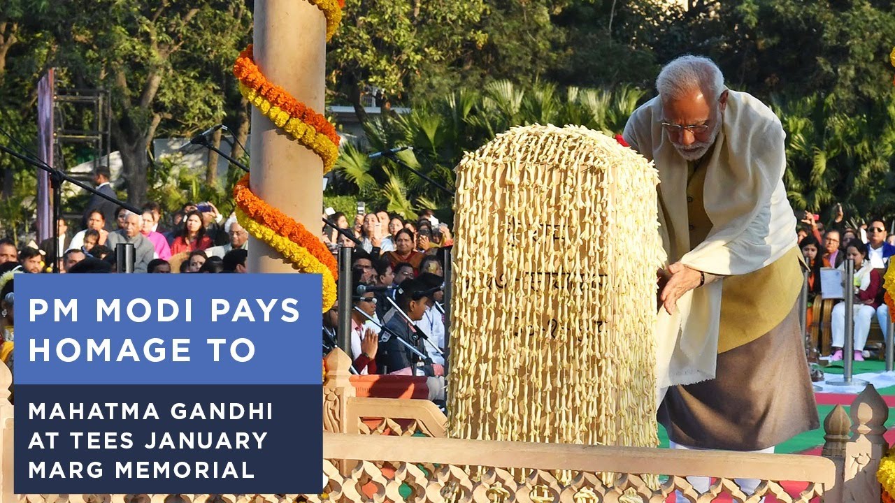 PM Modi pays homage to Mahatma Gandhi at Tees January Marg Memorial