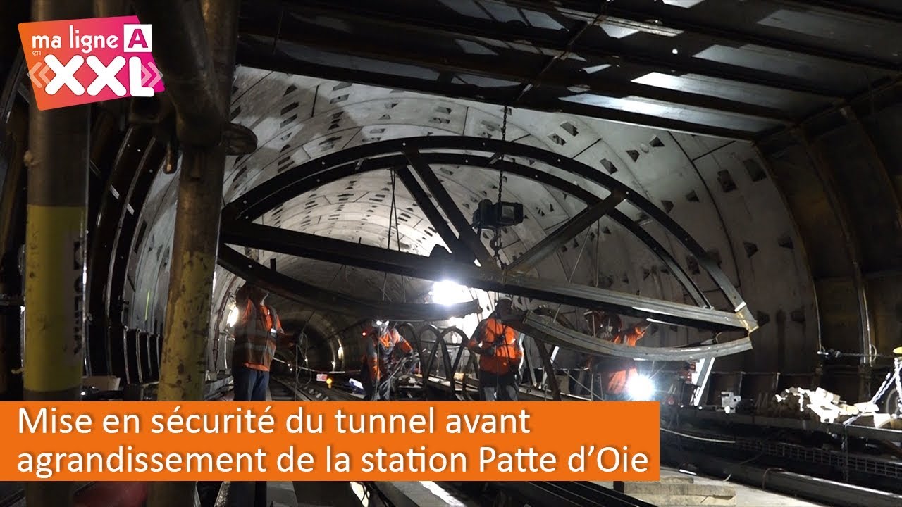 Ligne A en XXL -  pose de cintres à la station Patte d'Oie