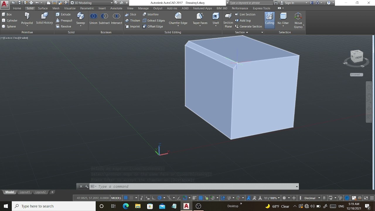 محاضرة اوتوكاد 3d للمرحله الرابعه  امر intersect و امر Chamfer