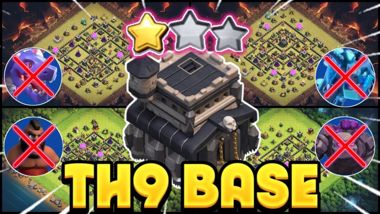 BEST-05 UNBEATEN TH9 WAR / FARM / RANK BATTLE / CWL BASE WITH LINKS || TH9 ANTI AIR ATTACK || ANTI 3