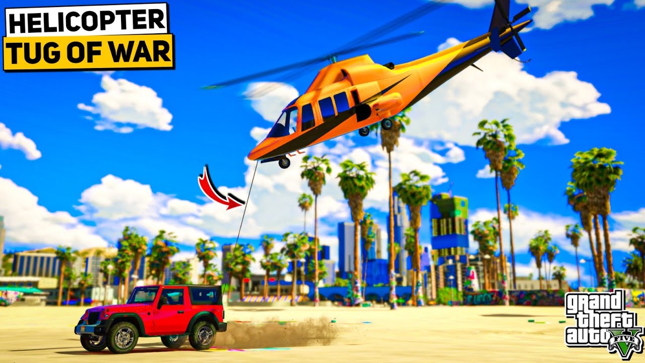 GTA 5: Indian Cars Vs Super Cars | IMPOSSIBLE FLYING HELICOPTER | TUG OF WAR CHALLENGE | GTA 5 MODS!