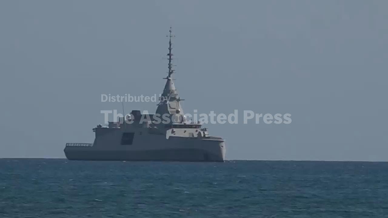 Greek warship Kimon seen sailing off Limassol to help protect Cyprus