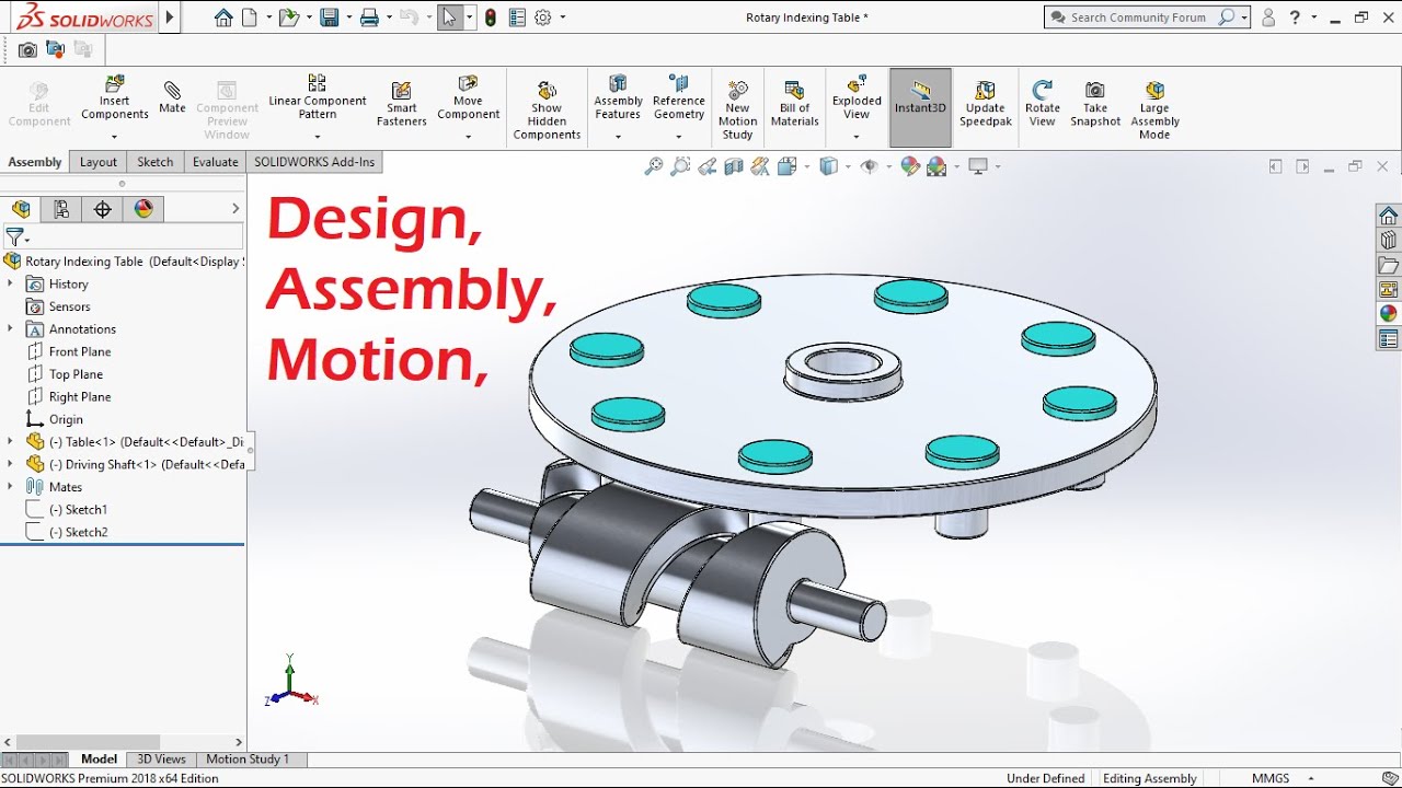 Barrel CAM Indexing Table Design Assembly and Motion Study in Solidworks