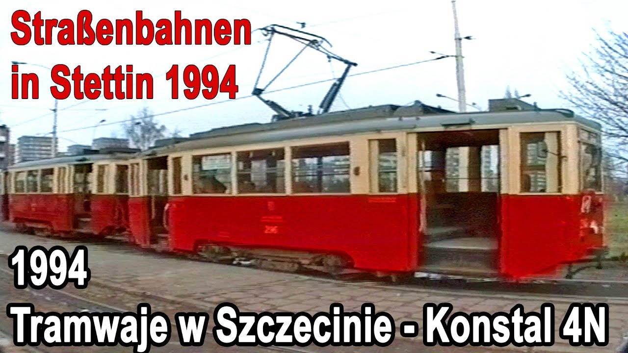 Strassenbahn in Stettin / Tramwaje w Szczecinie - Konstal 4N (ähnlich KSW) Züge am 02.01.1994