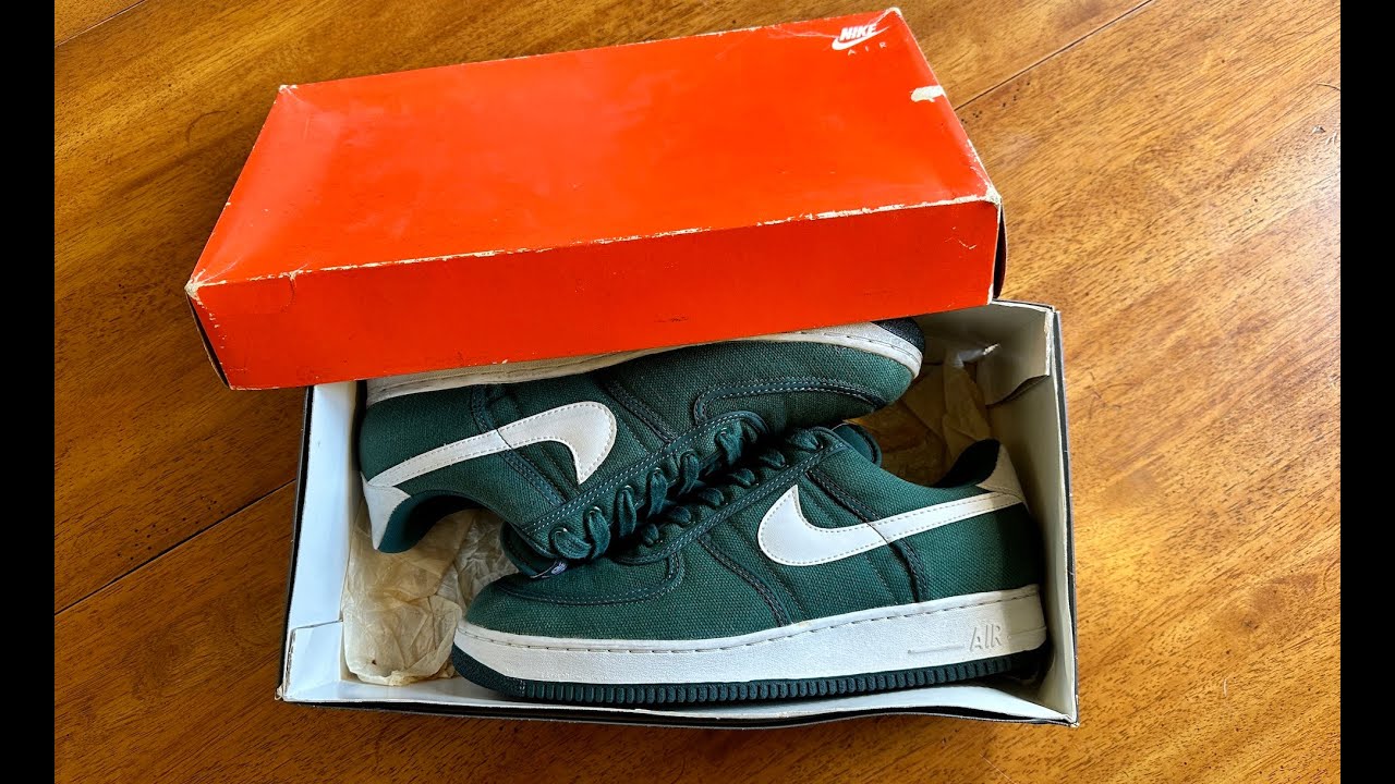 Sneaker Review:  1994  Nike Air Force 1 Pine Green Canvas Vintage Sneakers Rare jordan sb dunk