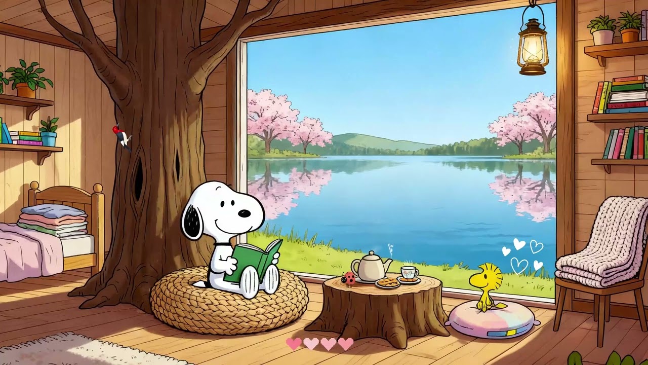 Snoopy’s Lakeside Hideaway 🌲 Peaceful Spring Lofi for Relaxation & Sleep ✨ Relaxing Lofi Beats