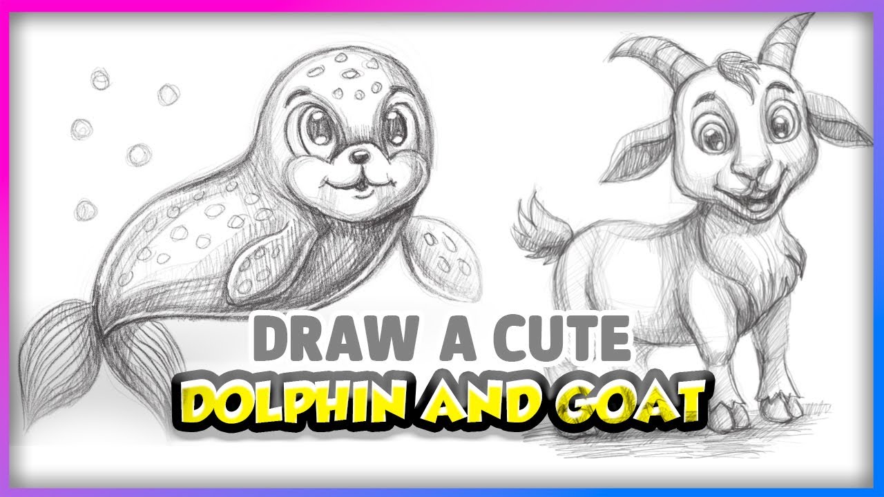 How to Draw a Cute Dolphin and Goat 🐬🐐 | Easy Animal Art for Kids & Beginners