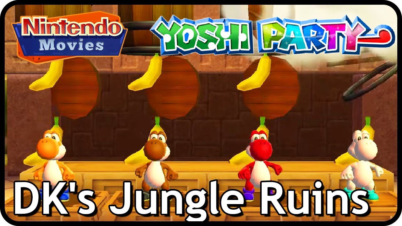 Mario Party 9 (Yoshi Party): DK's Jungle Ruins (4 Players, Red vs Orange vs Brown vs White Yoshi)
