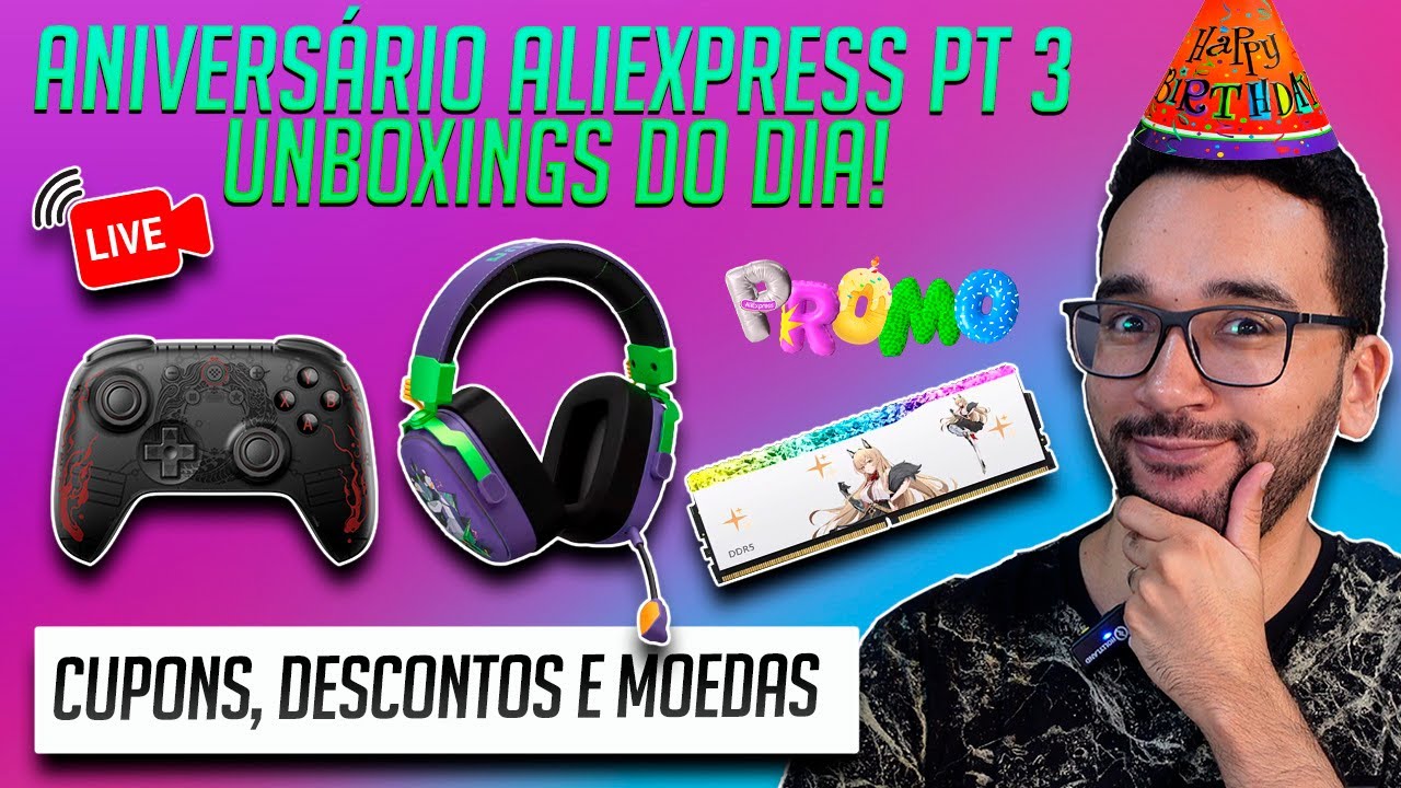UNBOXING no Anivers&aacute;rio AliExpress: Controle 8bitdo Wukong + Headset Valkyrie vk s1 + RAM Juhor DDR5
