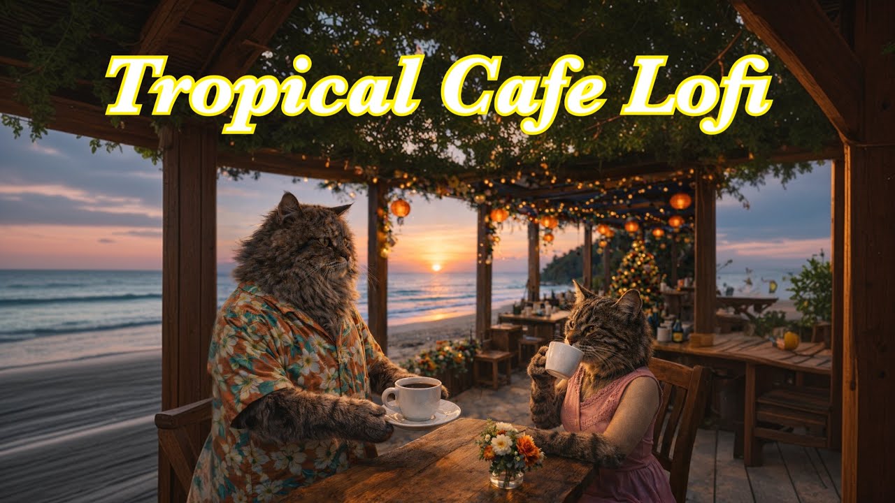 Tropical Cafe Lofi ☕🌴Chill Beats at a Beachside Cat Cafe | Relax & Unwind