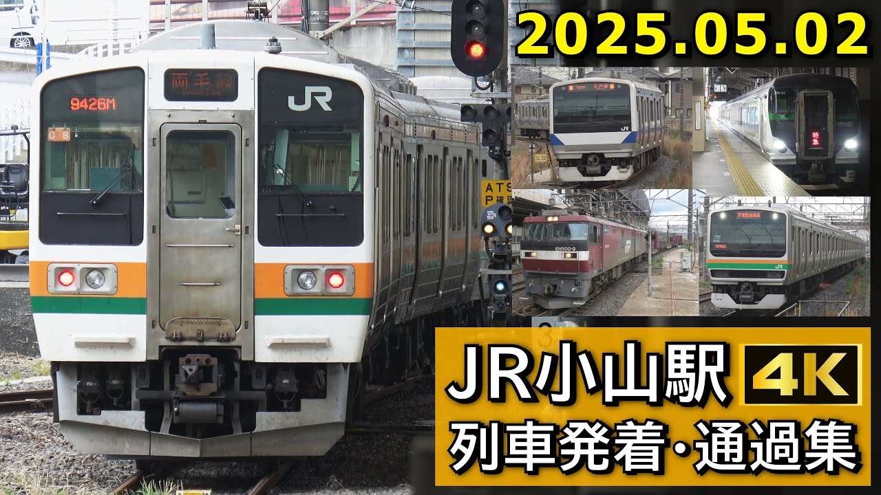 【あしかが大藤新宿号など】JR小山駅(在来線) 列車発着･通過シーン集 2025.05.02