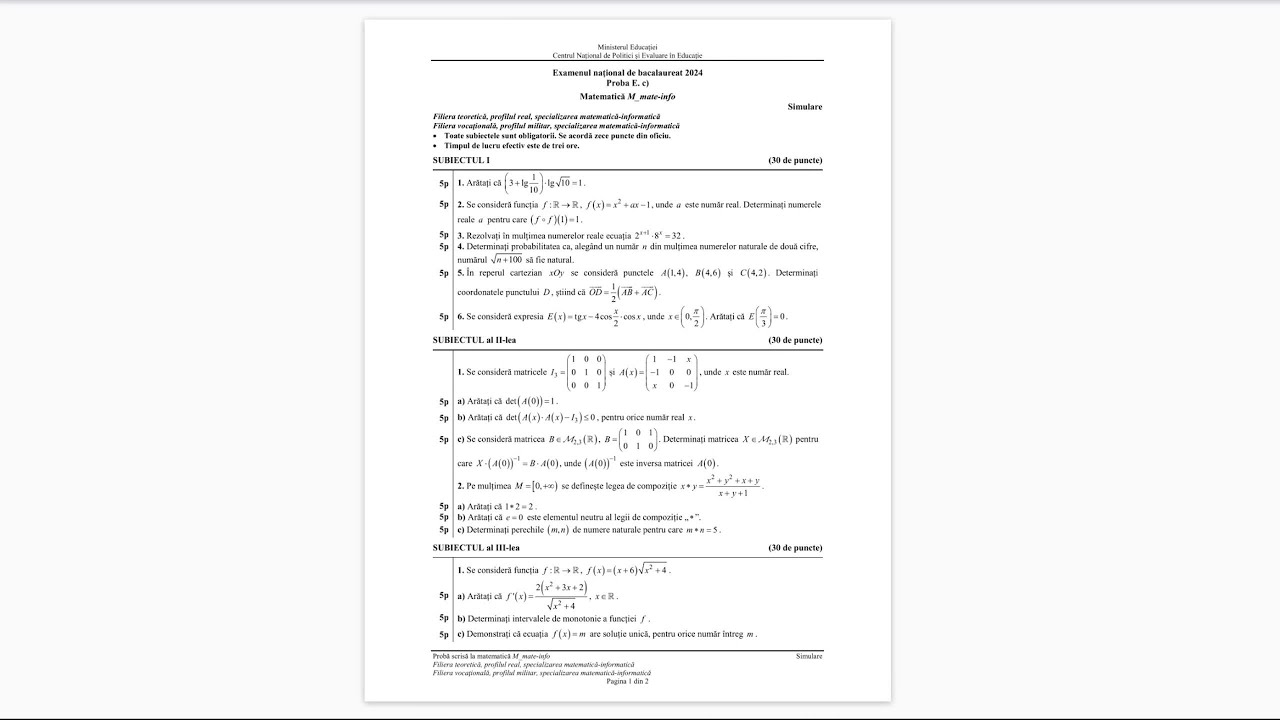 Simulare Bacalaureat 2024 - Mate-Info