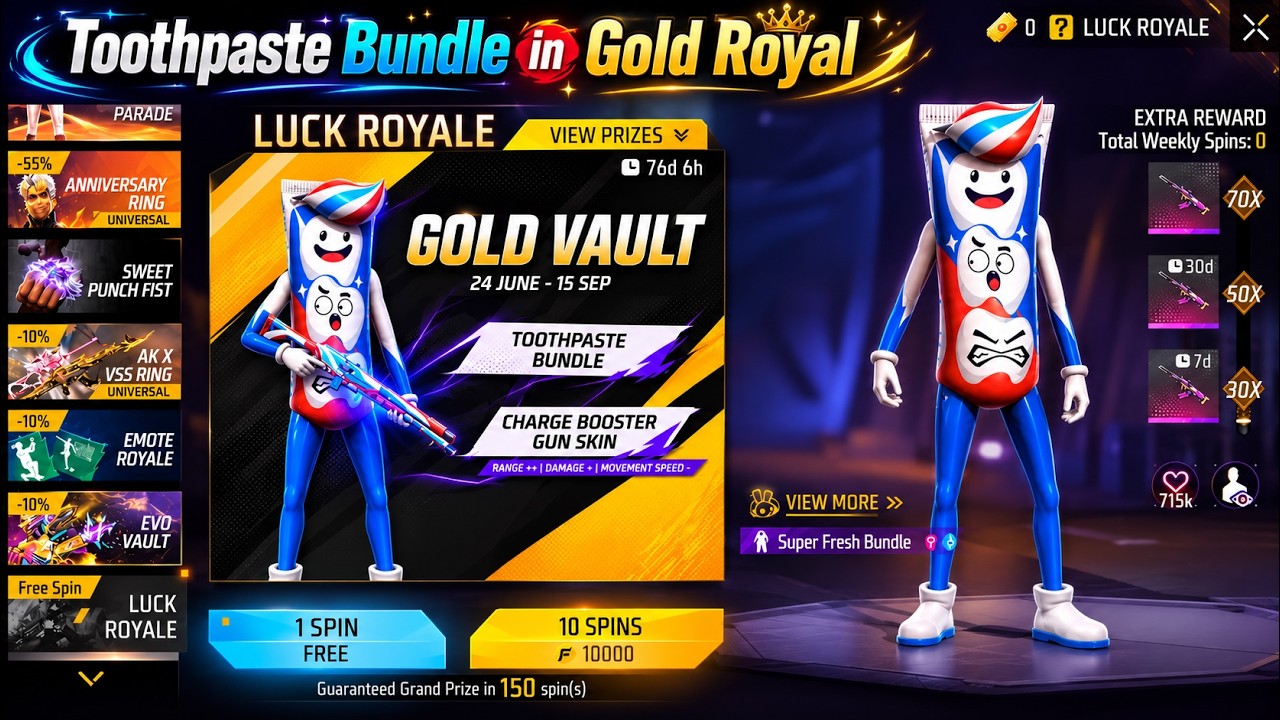 50+ New Free Rewards in Toothpaste Bundle | Free Fire New Gold Royal Event 😲