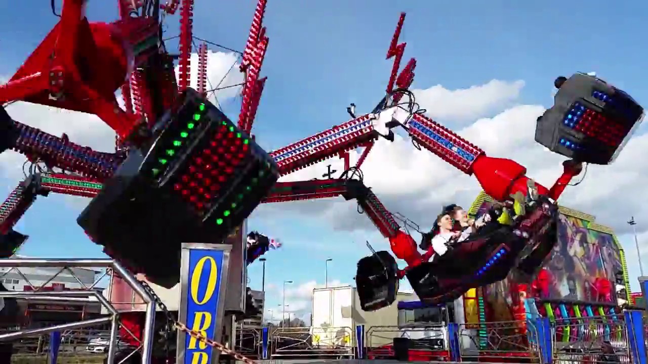 Goose Fair / Carnival / Fun fair ride Orbiter POV video,  Blue Orange