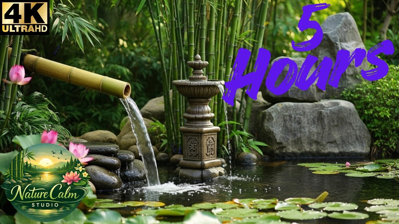 Cinematic Zen Garden 🌿 Tranquil Bamboo Fountain & Lotus Pond Ambience