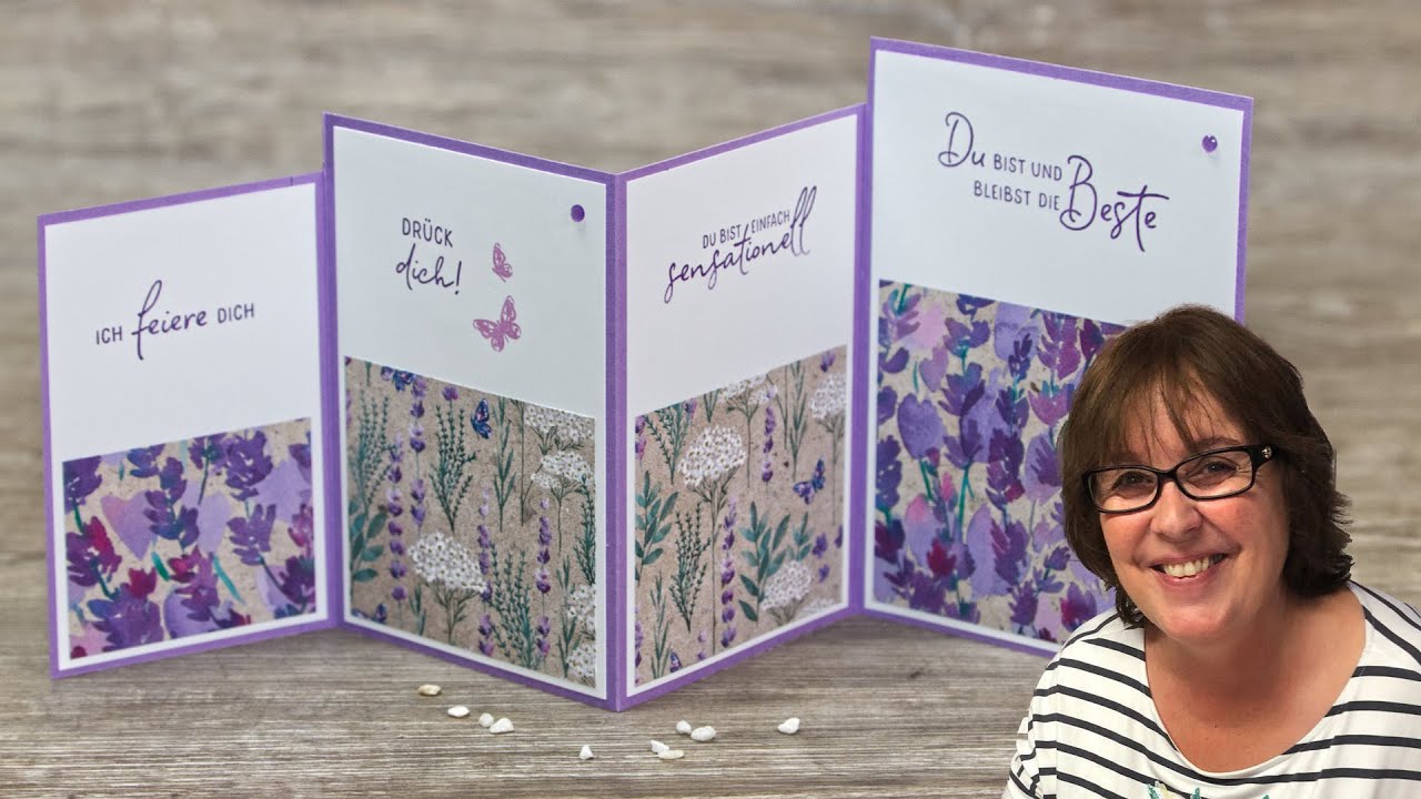Fun Fold Card raffiniert und schnell gebastelt・DSP Lavendelblüte / Painted Lavender・Stampin’ Up!