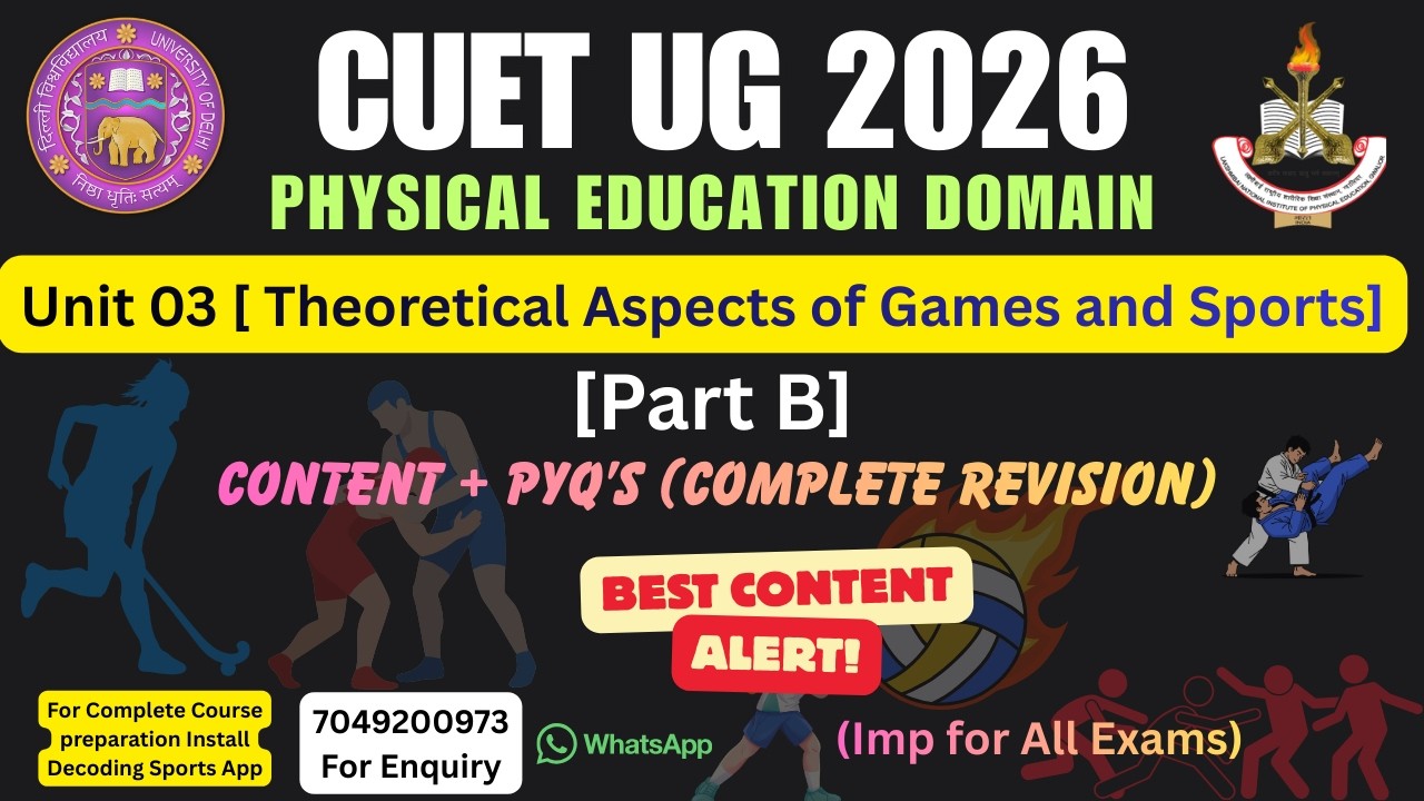 CUET UG Physical Education Unit 03 – Part B (Games & Sports) | Complete Theory + PYQs + Imp MCQs