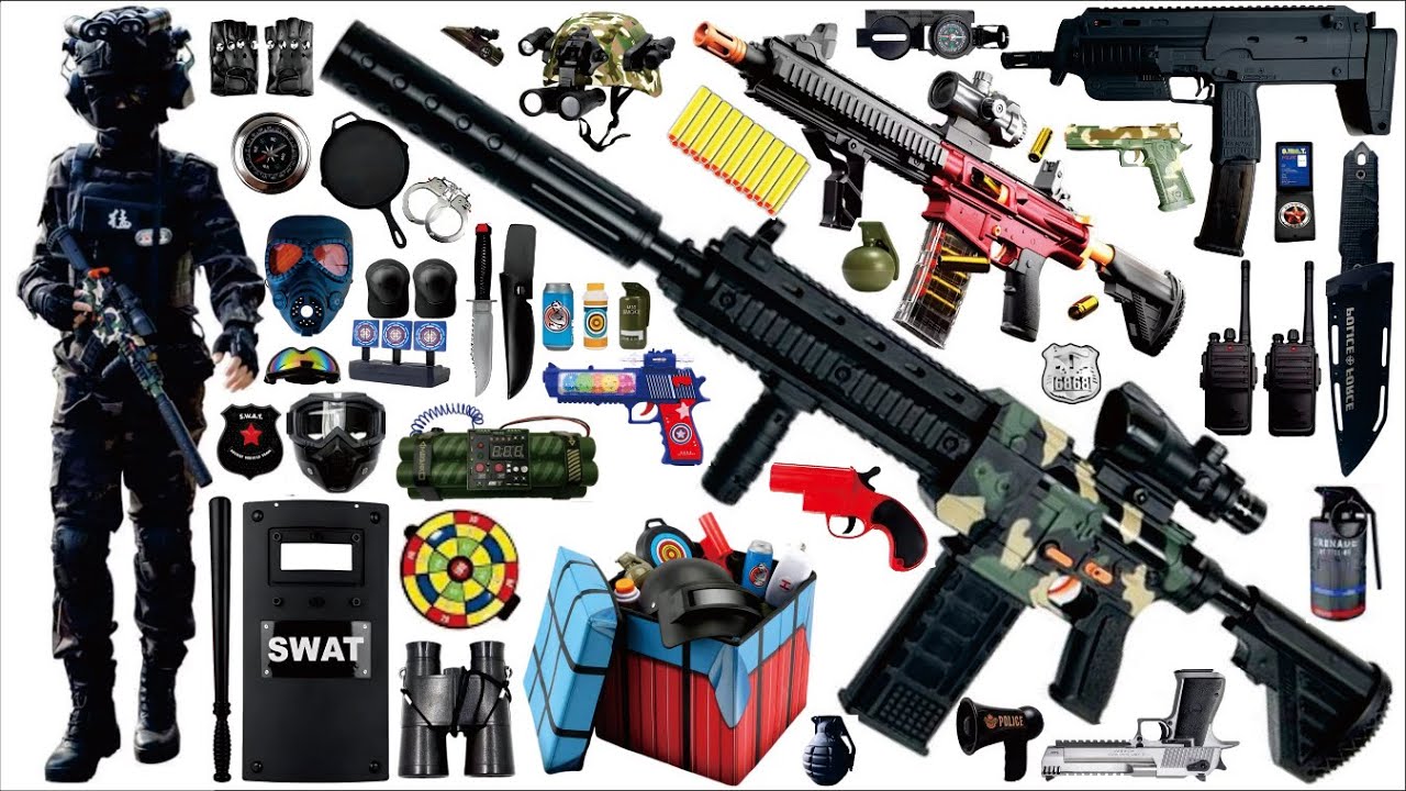 Mystery box unboxing, SWAT gear unboxing, Uzi submachine gun, M4 electric carbine, musket, M416