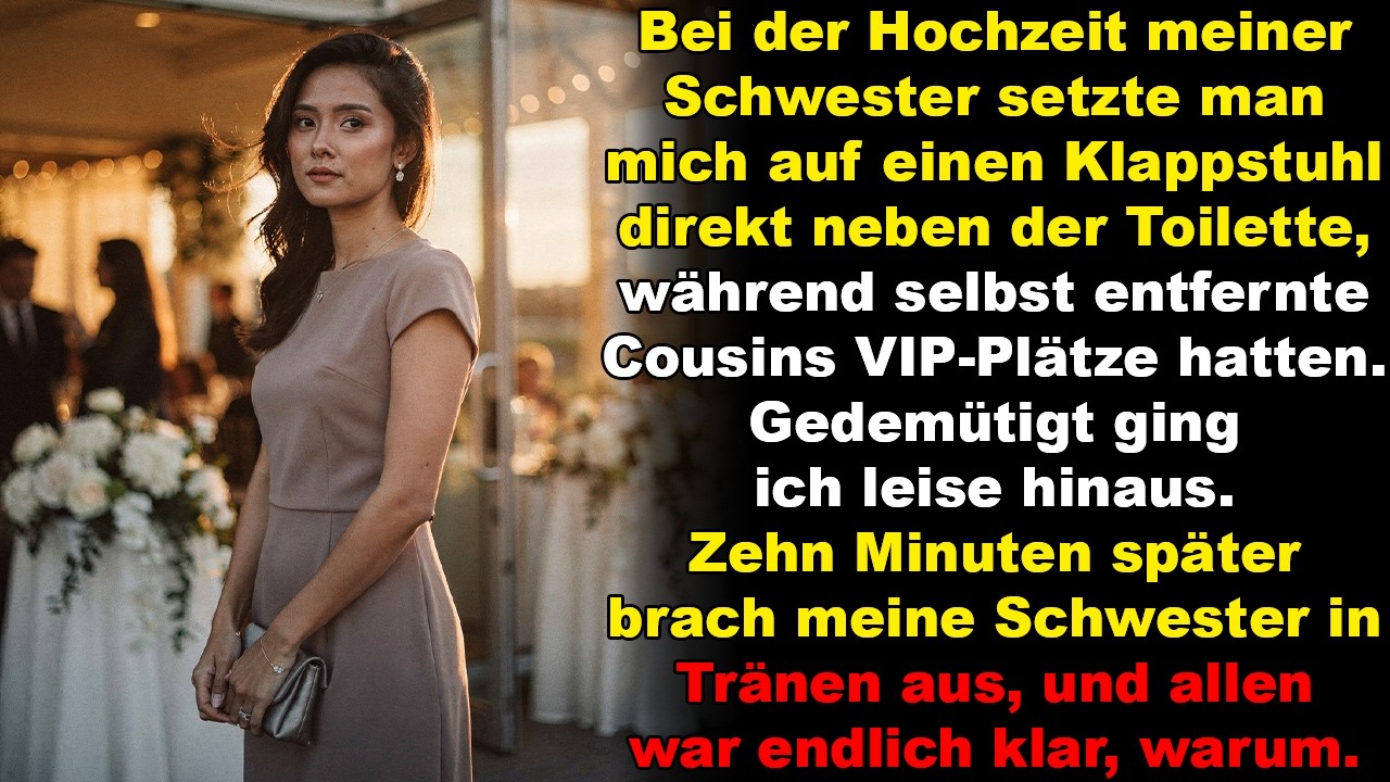 Bei der Hochzeit meiner Schwester setzte man mich auf einen Klappstuhl direkt neben der Toilette.