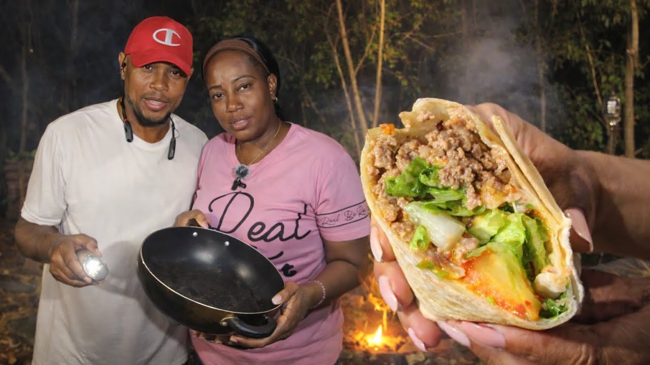 Cooking BEEF WRAPS in the Woods?! Jamaican Campsite Vibes 🇯🇲🔥Outdoor Cooking Style