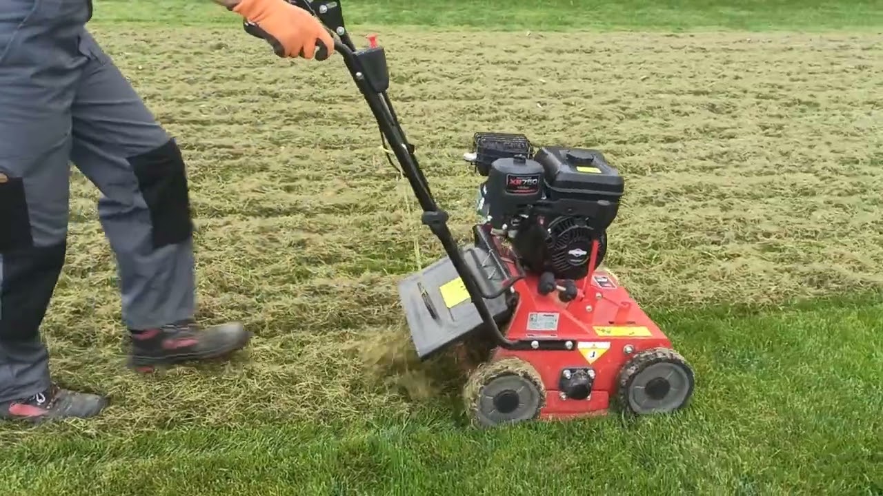 Wertykulacja trawnika, wertykulator Weibang WB384RB scarifier. Lawn scarifying.