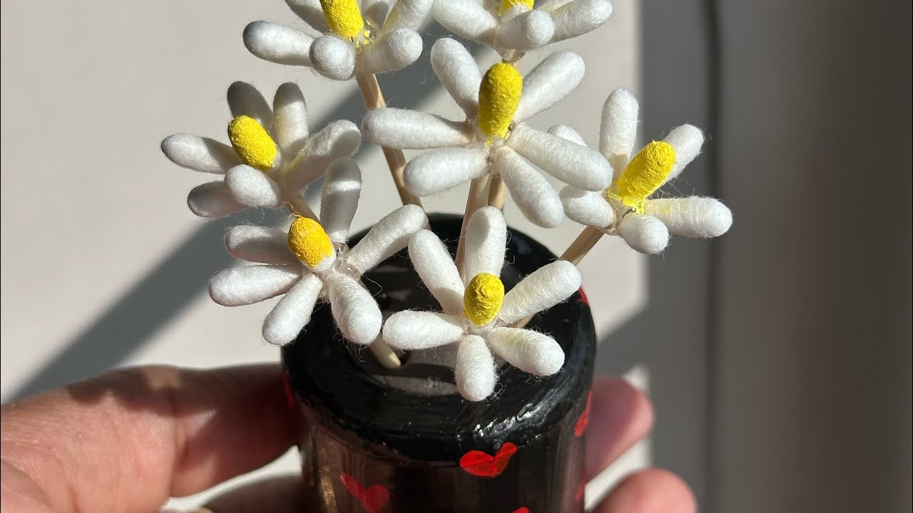 How to Make a Flower Vase | Cotton Ear Bud Craft | Easy DIY miniature Flower Vase 