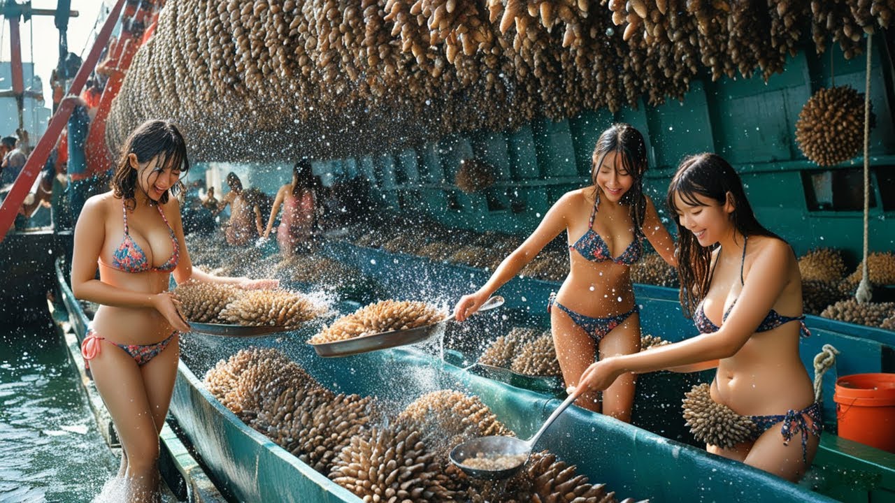 The process of catching hundreds of tons of giant fish at sea, how fishermen catch and process fish
