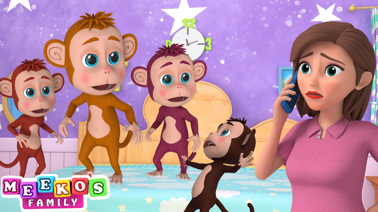 Five Little Monkeys Song 🐒😻 | Nursery Rhymes and Kids Songs by  Meeko's Family