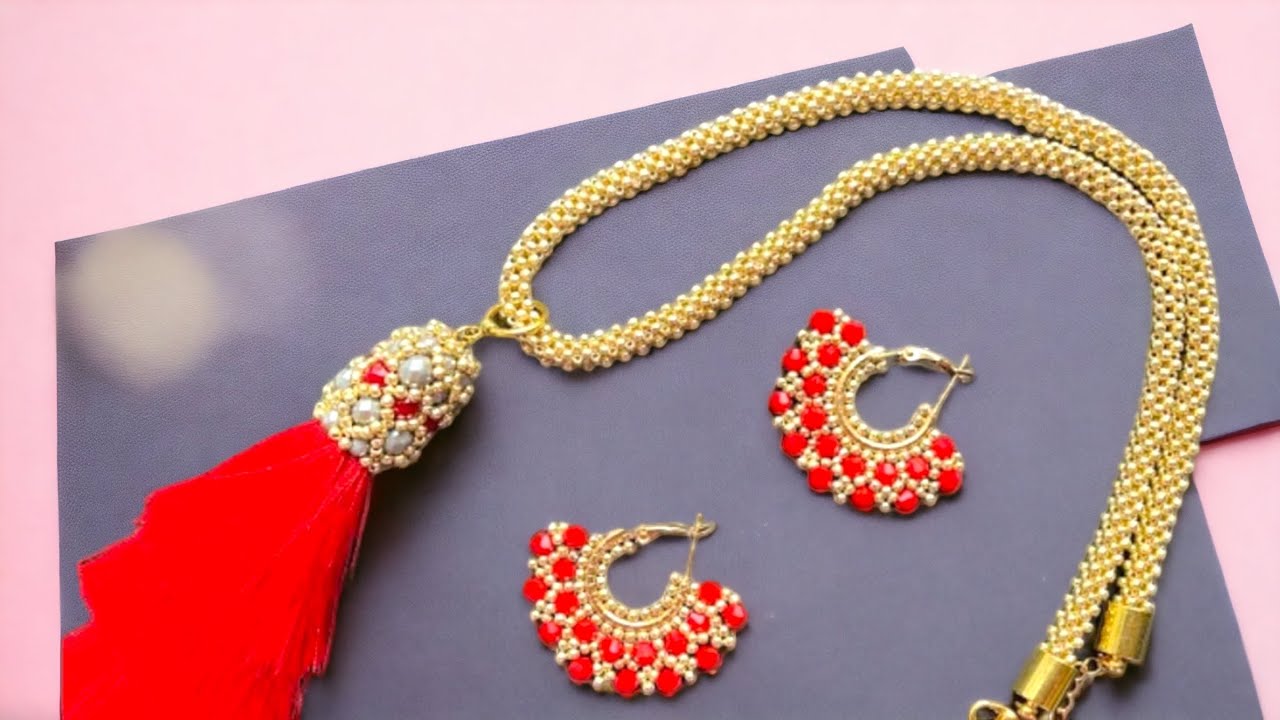 ✅tutorial set de collar y aretes  navideños súper fácil de hacer con la técnica peyote tubular #44