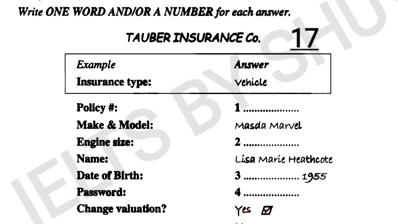 Tauber insurance co. Listening practice test with answers | IELTS Final Exam 