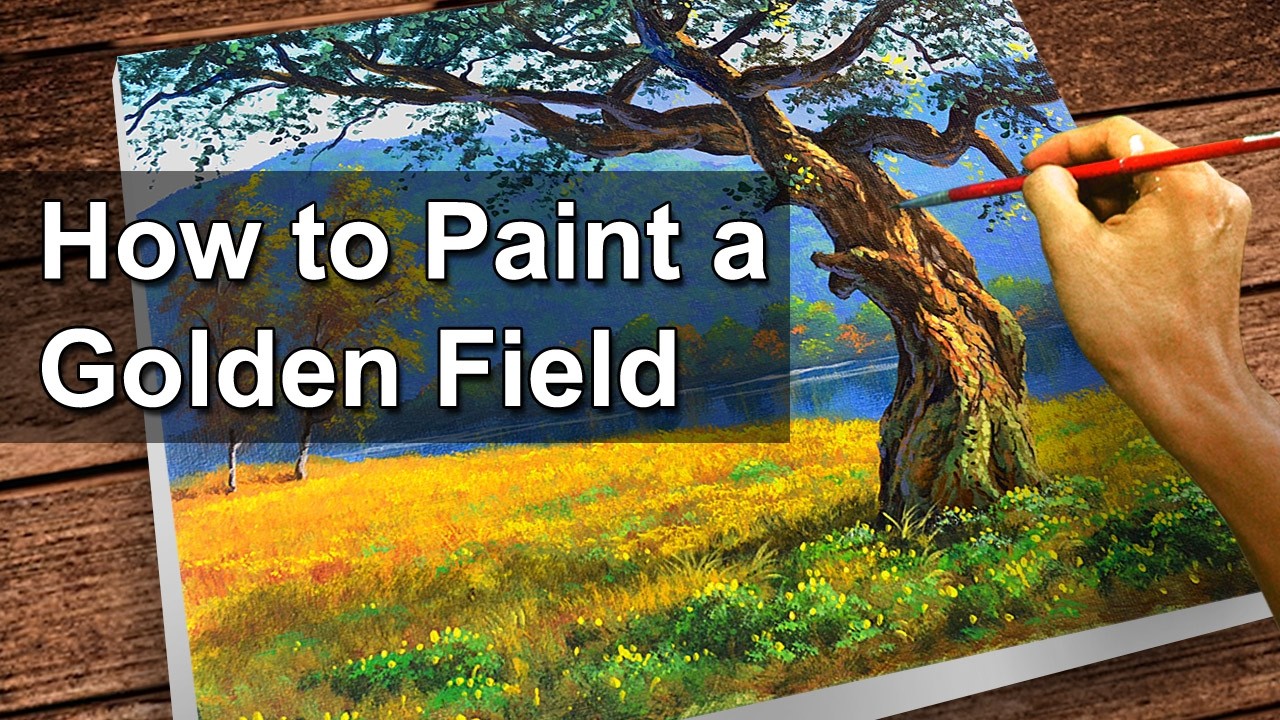 How to Paint Golden Field with Trees in Acrylic Landscape Painting | Time-lapse | JMLisondra