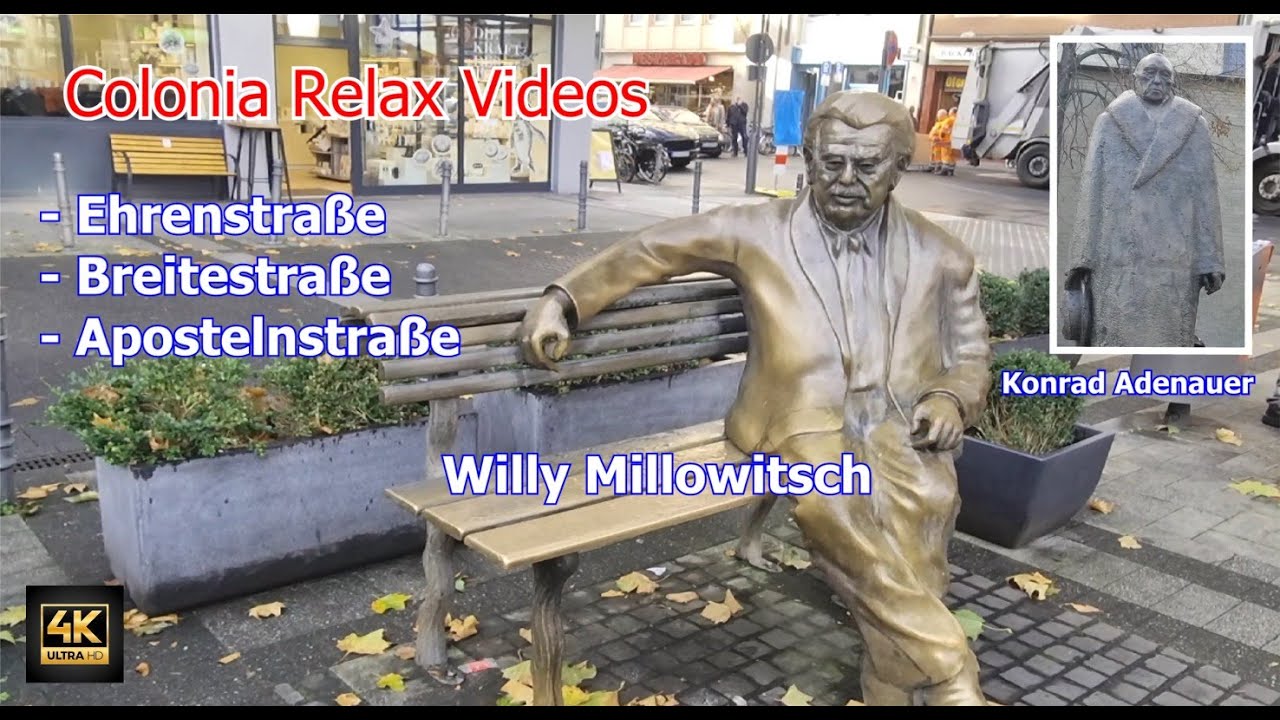 K&ouml;ln / Cologne &diams; Ehrenstra&szlig;e &diams; Breitestra&szlig;e &diams; Millowitsch Denkmal &diams; Adenauer Statue &diams; St. Aposteln