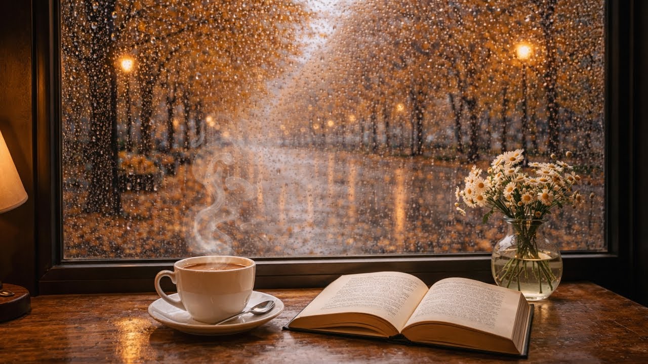 3 Hours of Relaxing Jazz Piano & Rain 🌧️ Cozy Autumn Coffee Shop Ambience [Study, Focus, Prayer]