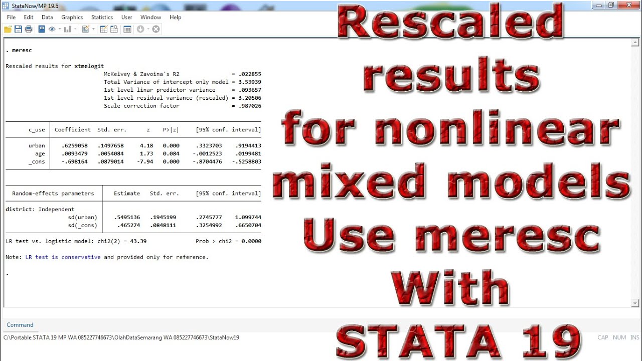 Rescaled results for nonlinear mixed models Use meresc With STATA 19