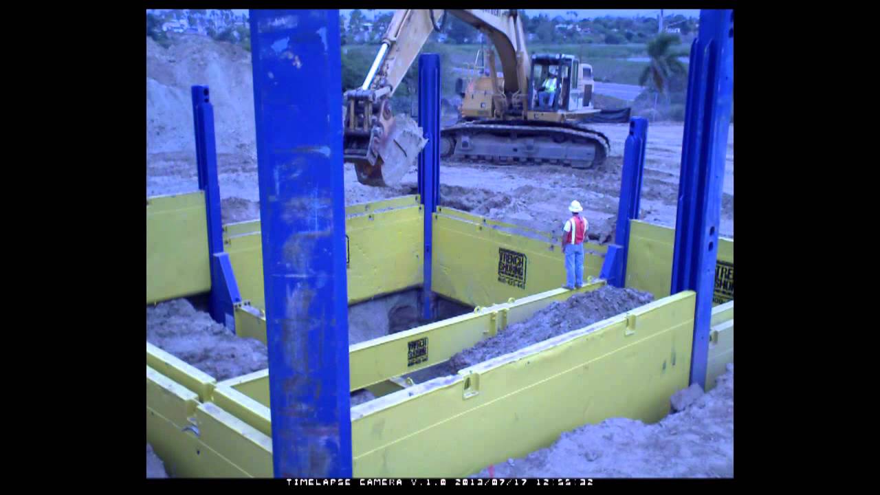 Trench Shoring Company SBH Slide Rail Installation - Time Lapse