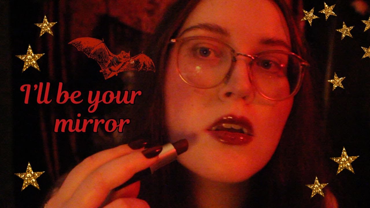 ASMR Vampire Mirror Makeup Application (brushing, tapping, spraying, whispering)