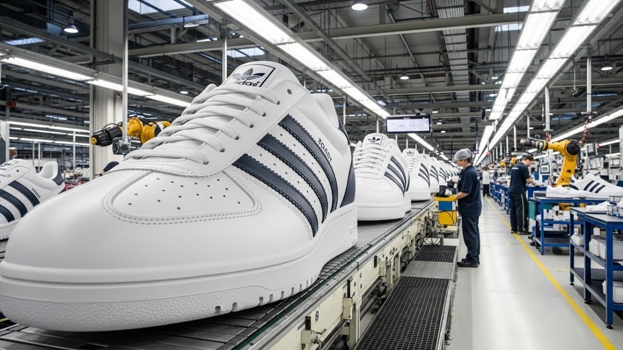Inside a Adidas shoes production line, showing the full manufacturing process