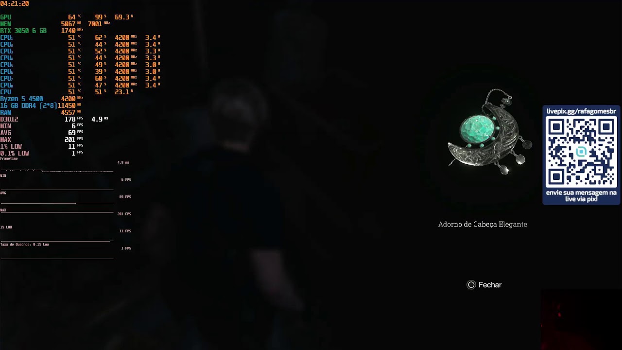 Resident Evil 4: Remake - 1080p (FSR UQ.) - Med/Normal RT - RTX 3050 6 GB + R5 4500 (16 GB) - HDD