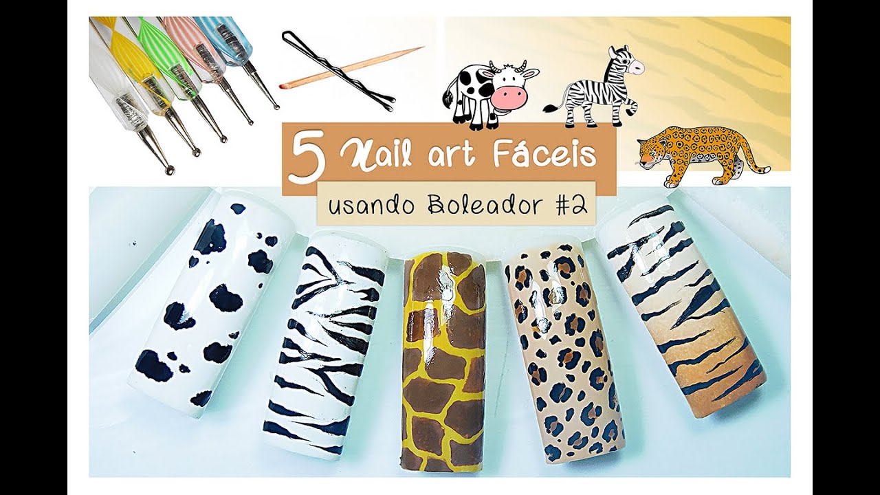 Tutorial de 5 Decorações de unhas Fáceis usando Palito ou Boleador Animal Print (iniciantes) #2