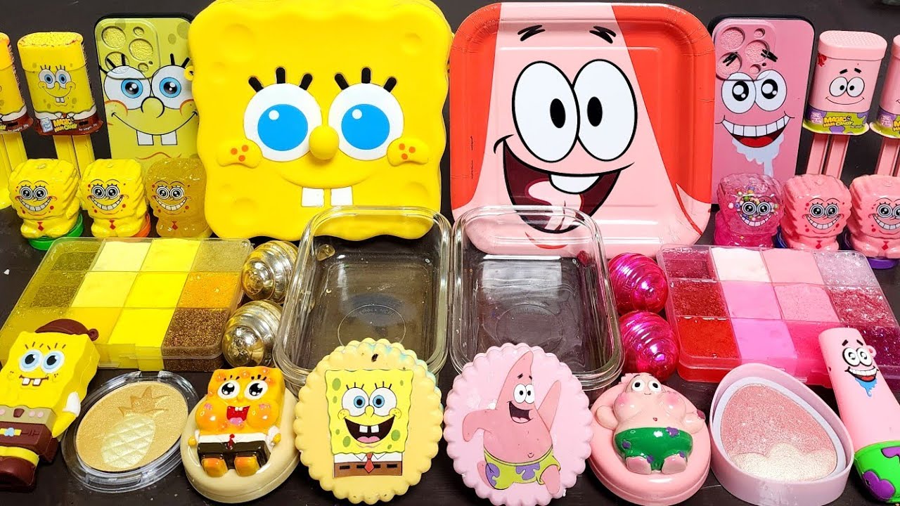 ASMR Spongebob vs Patrick Star Slime Mixing Makeup,Parts,Glitter Into Slime!#satisfying#slime#슬라임