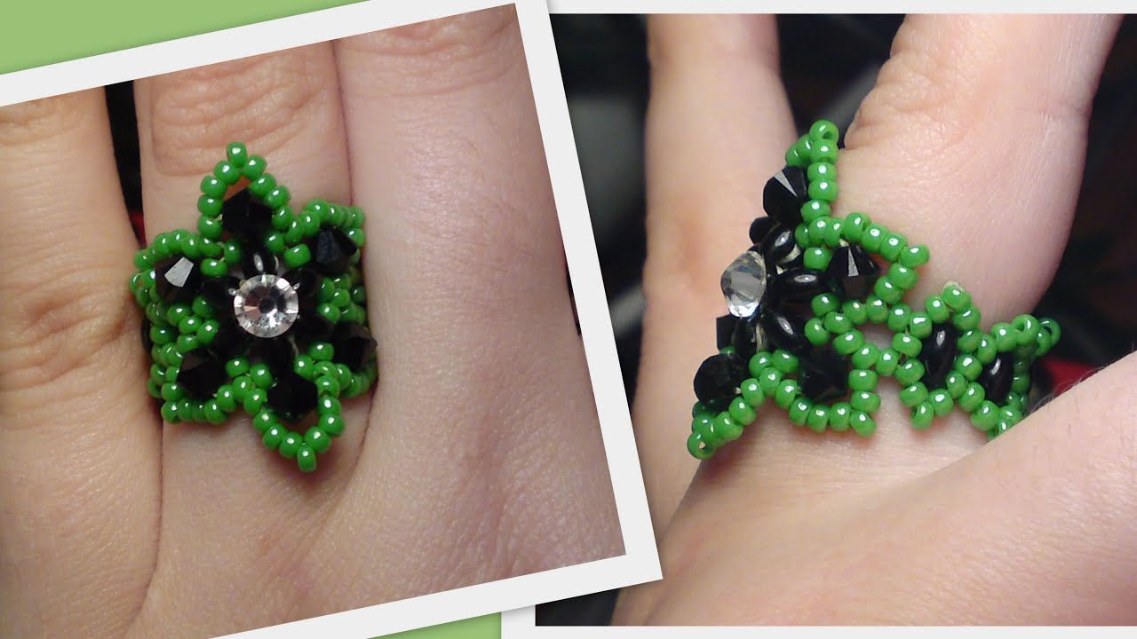 Easy Beaded Flower Ring Beading Tutorial by HoneyBeads1 (Photo tutorial with twin beads)
