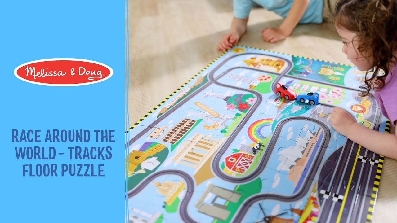 Melissa & Doug Race Around the World Tracks Floor Puzzle &ndash; 48 Pieces