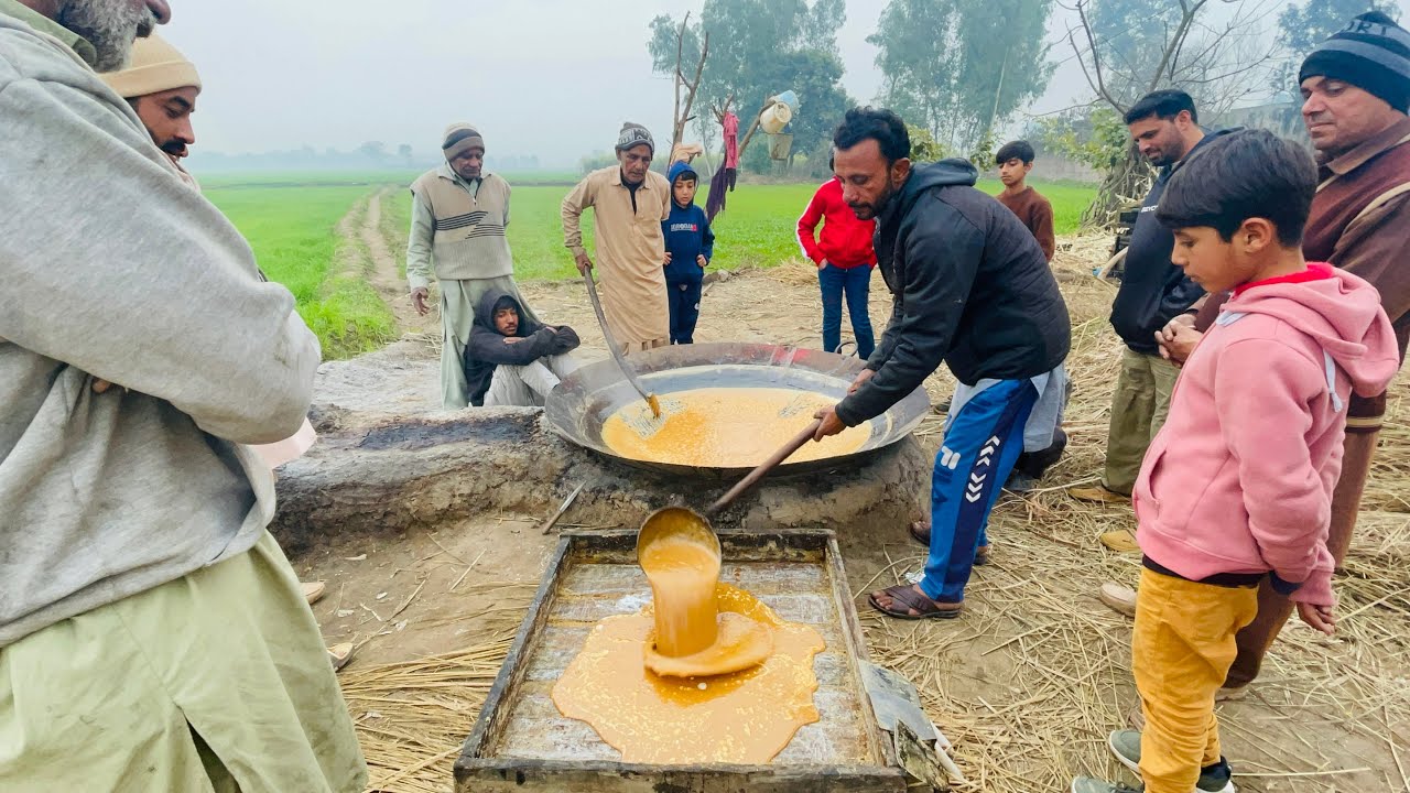 Process of making Jaggery form Sugarcane Organic Home made Jaggery Pakistan Punjab 2026 گُڑ