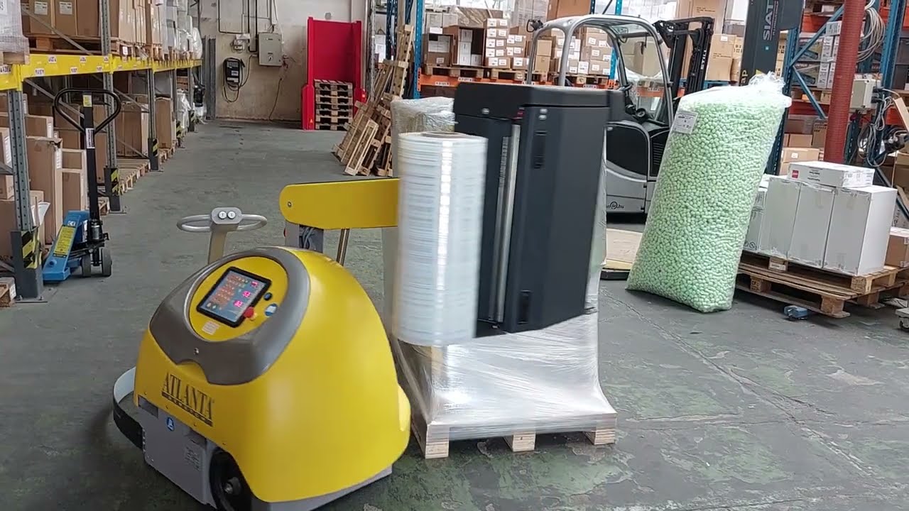 ATLANTA SFERA EASY raklap fóliázó robot előnyújtásos fóliatartó kocsival